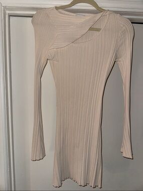 Princess Polly Cream Ribbed Knit Dress